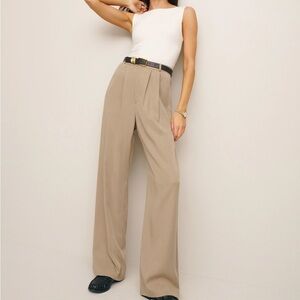 REFORMATION Tan Mason High Waist Wide Leg Trouser